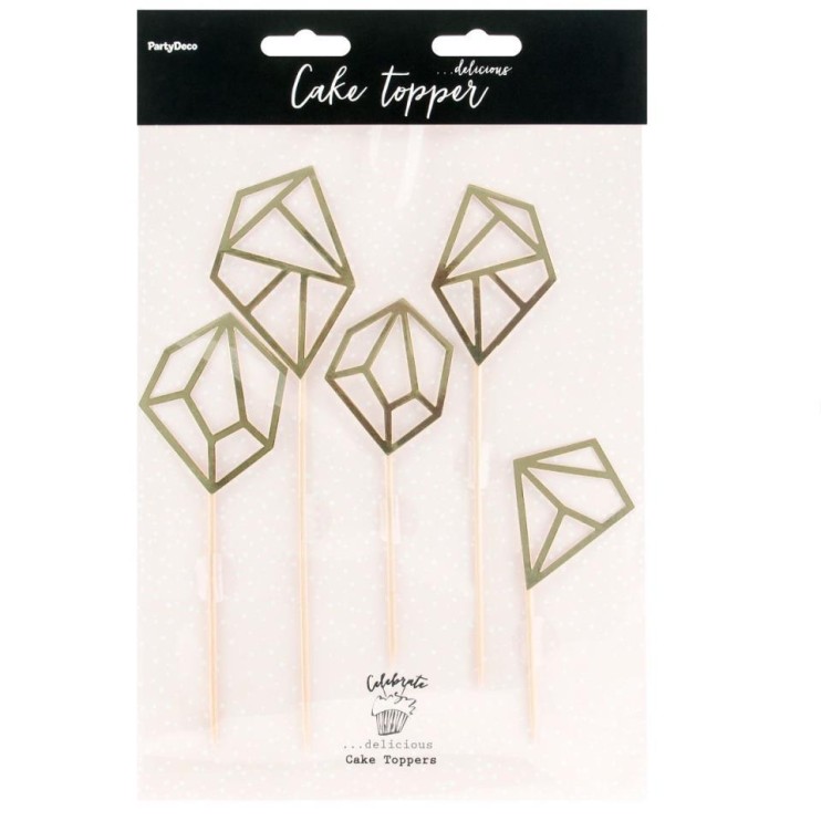 TOPPERS GEMAS GEOMÉTRICAS DORADAS - PARTYDECO 