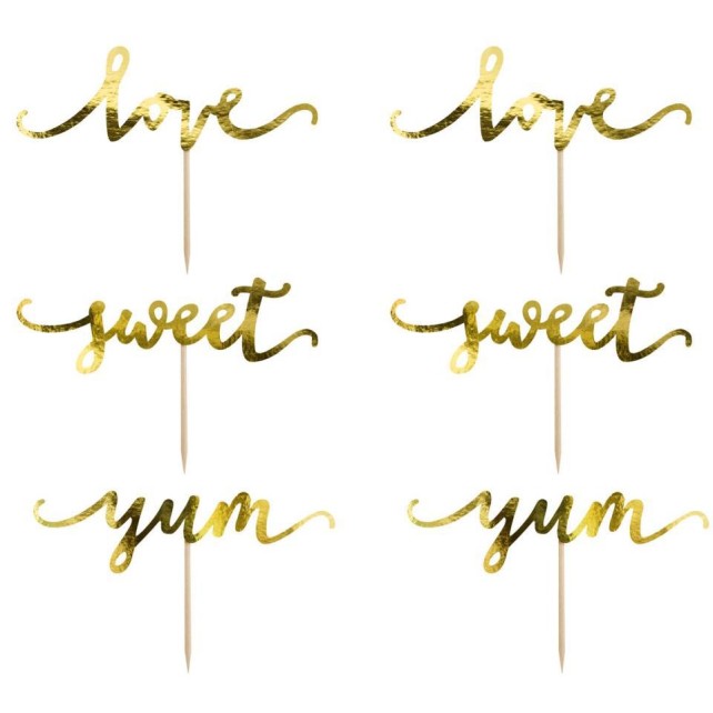 TOPPERS LOVE PARA CUPCAKES ORO SET/6 - PARTYDECO 