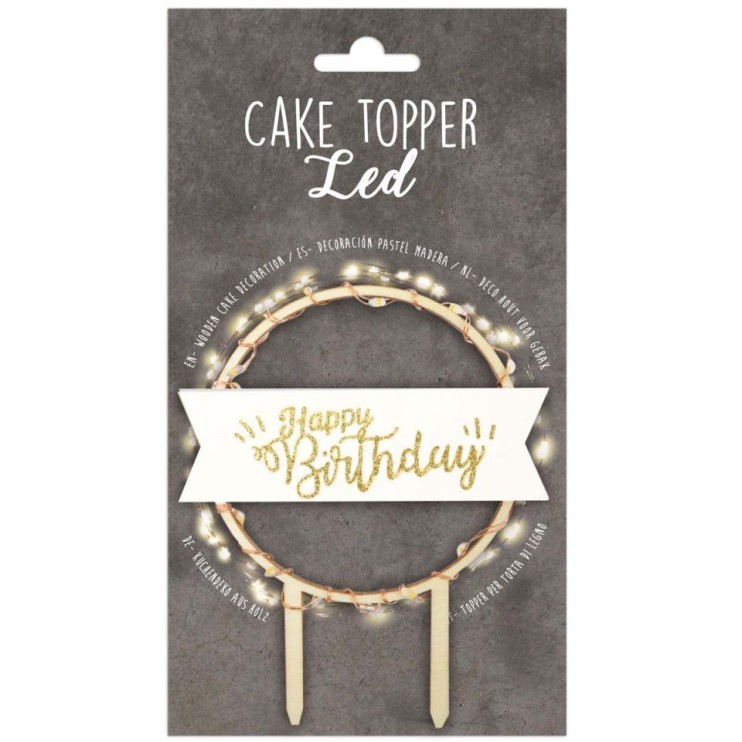 TOPPER LED HAPPY BIRTHDAY DORADO - SCRAPCOOKING 