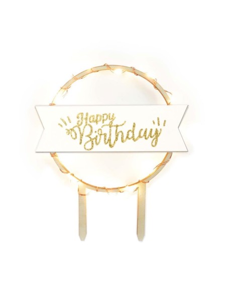 TOPPER LED HAPPY BIRTHDAY DORADO - SCRAPCOOKING 