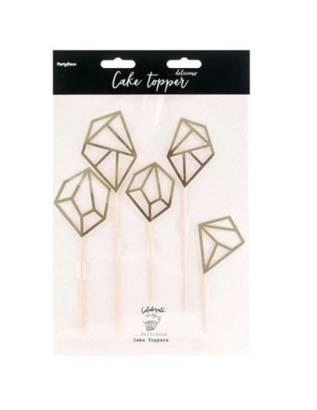 TOPPERS GEMAS GEOMÉTRICAS DORADAS - PARTYDECO