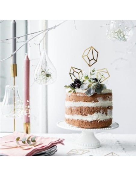 TOPPERS GEMAS GEOMÉTRICAS DORADAS - PARTYDECO
